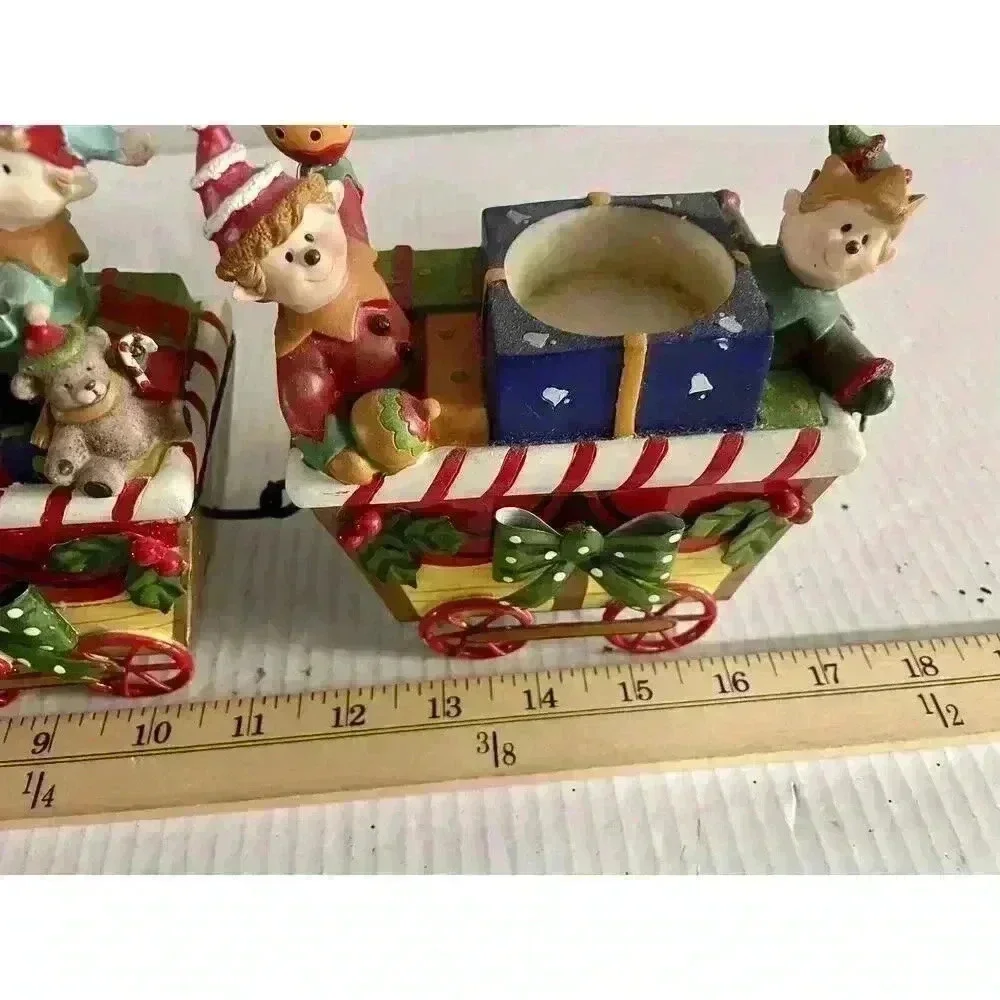 Home Interiors & Gifts Christmas Train Candle Holder Santa Elves 3 Piece VINTAGE